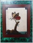 Early 19th century micromosaic picture of a butterfly set on a green malachite block