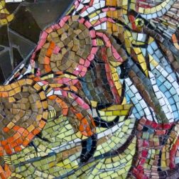 Detail of crabs in a mosaic picture of a fishmonger shop