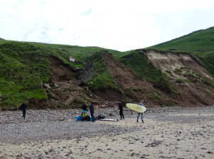 Looking up at the land slip area from the beach at Rhossili