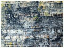 Upper Carboniferous sandstone, siltstone, and mudstone rock strata at the Cliffs of Moher.
