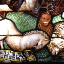 Animals in a stained glass window called "The Eternal" by Ruth Taylor Jacobsen