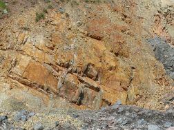 Colour, texture. and pattern in the rock face at Presqu'ile close to the fault on the Cabot Trail in Cape Breton Island