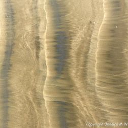 Natural patterns left by the ebbing tide on a sandy beach