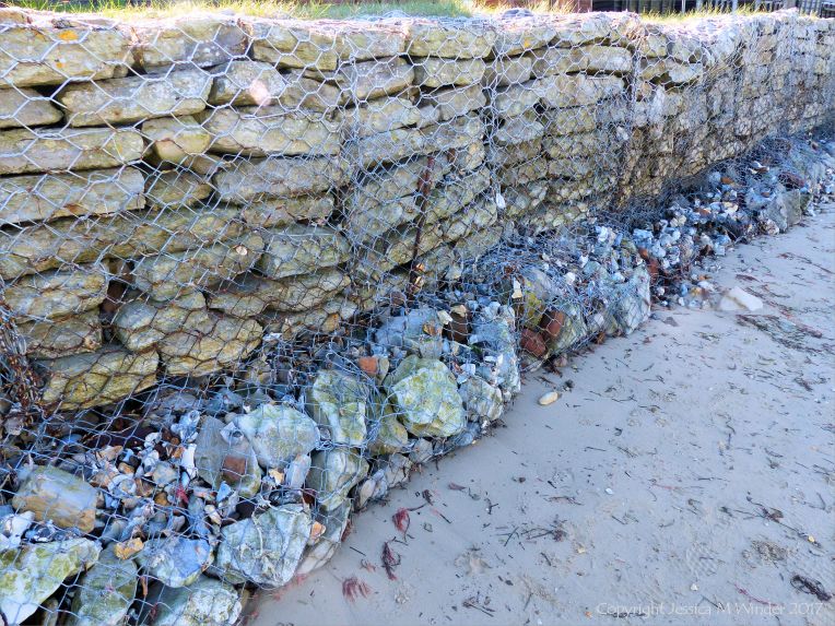 Close-up of a gabion sea defence structure