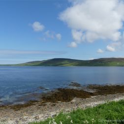 Looking north towards Rousay island from Point of Hellia in Orkney